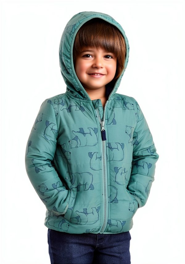 Carter's Simple Joys Baby Boy Green Bear Jacket 5T Warm Zip Coat-3