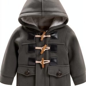LadayPoa Baby Boys Hooded Fleece Jacket Grey 12 Months Soft Cotton-0