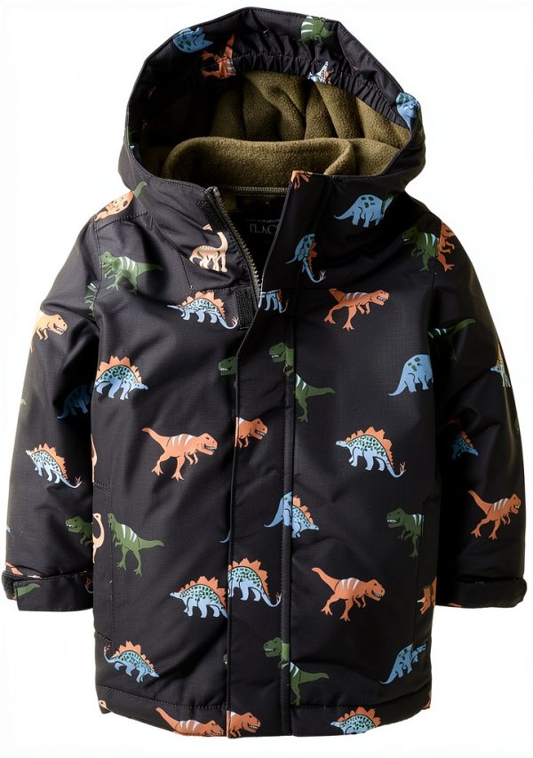The Children's Place Boys Waterproof Jacket Dino Black 3T-0