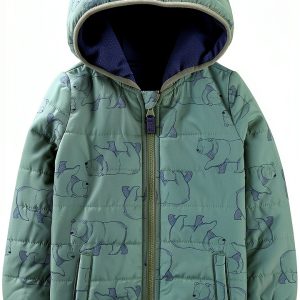 Carter's Simple Joys Baby Boy Green Bear Jacket 5T Warm Zip Coat-0