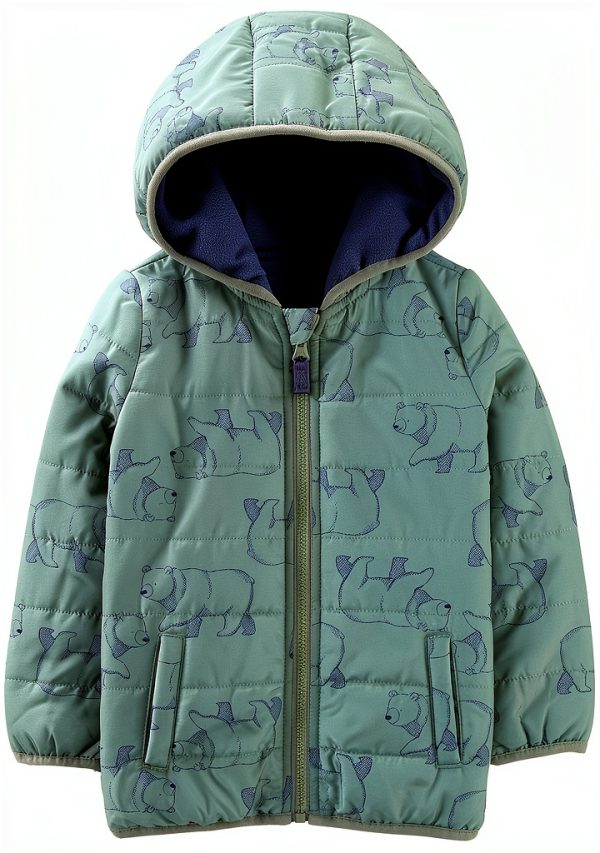Carter's Simple Joys Baby Boy Green Bear Jacket 5T Warm Zip Coat-0