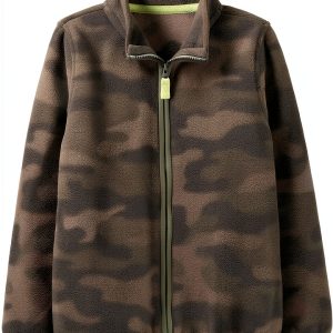 Carters Simple Joys Boys Fleece Jacket Dark Green Camo Zip Up-0